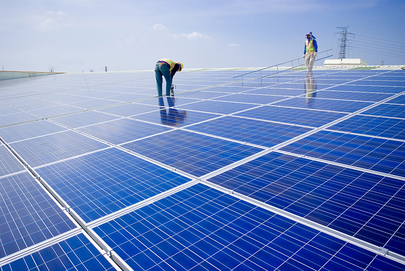 Rooftop solar panel installation